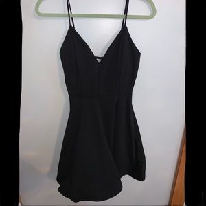 black mini a-line dress with v-neck